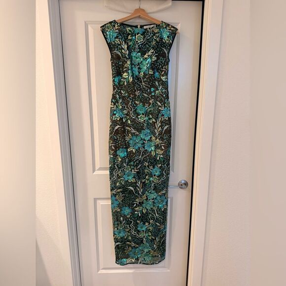 NWOT BRONX AND BANCO Violet Teal Maxi Dress , Elegant Floral Gown - Picture 4 of 15